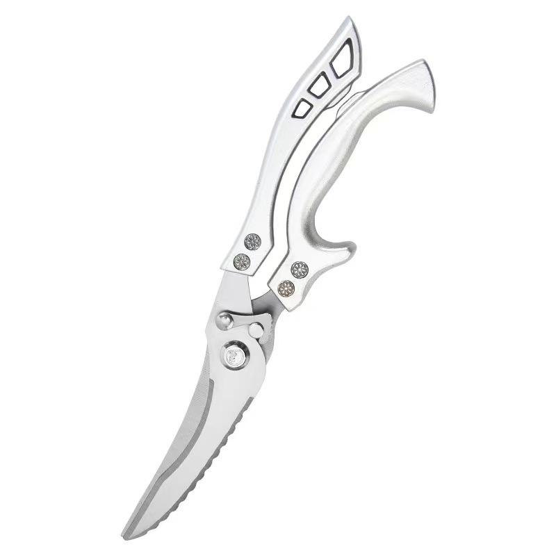 All-Steel Stainless Multifunctional Kitchen Scissors: Automatic Rebound Chicken Bone and BBQ Cutter