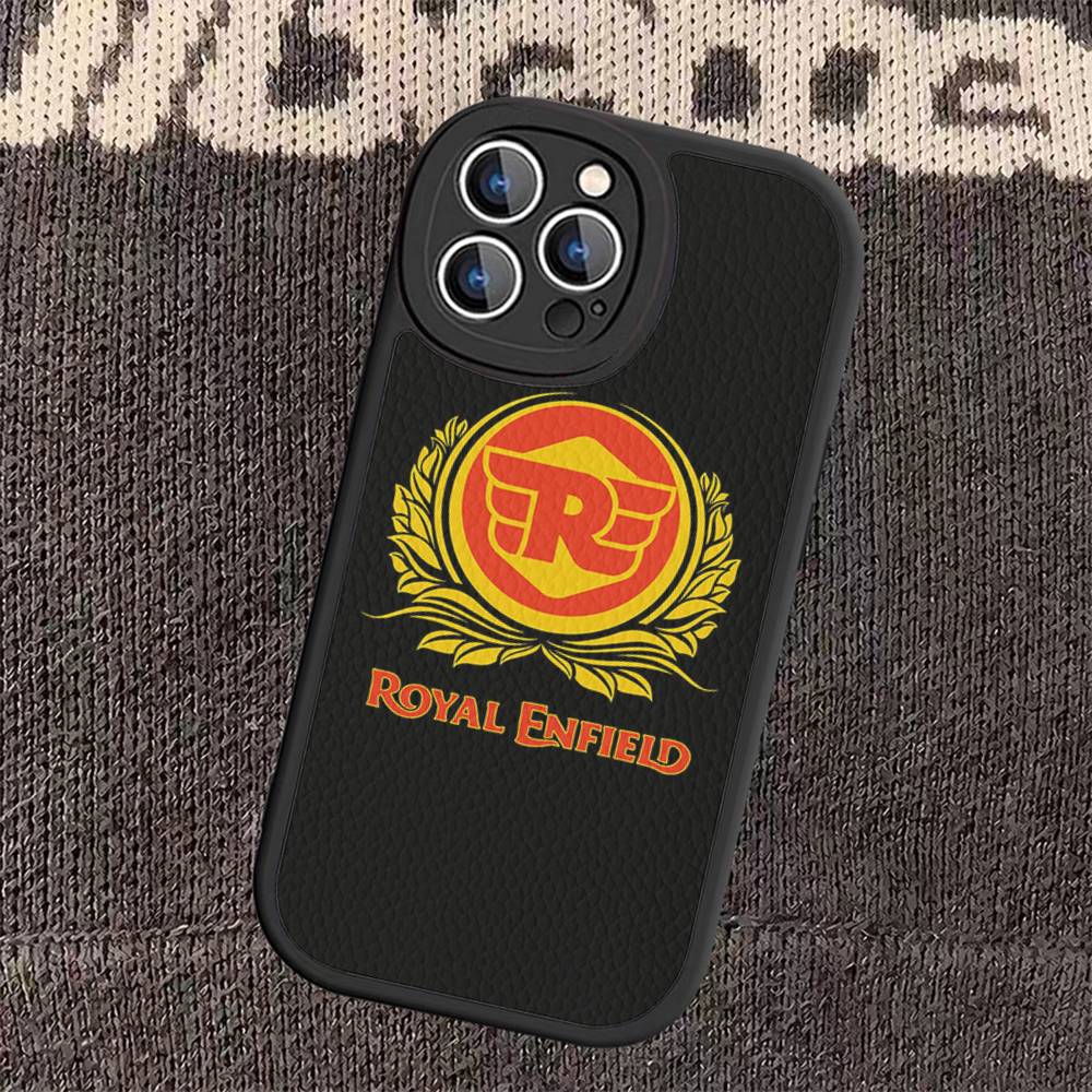 R-ROYALS E-ENFIELDS Logo Leather Phone Case For iphone 16 15 14 Plus 13 12 11 Pro Max Case