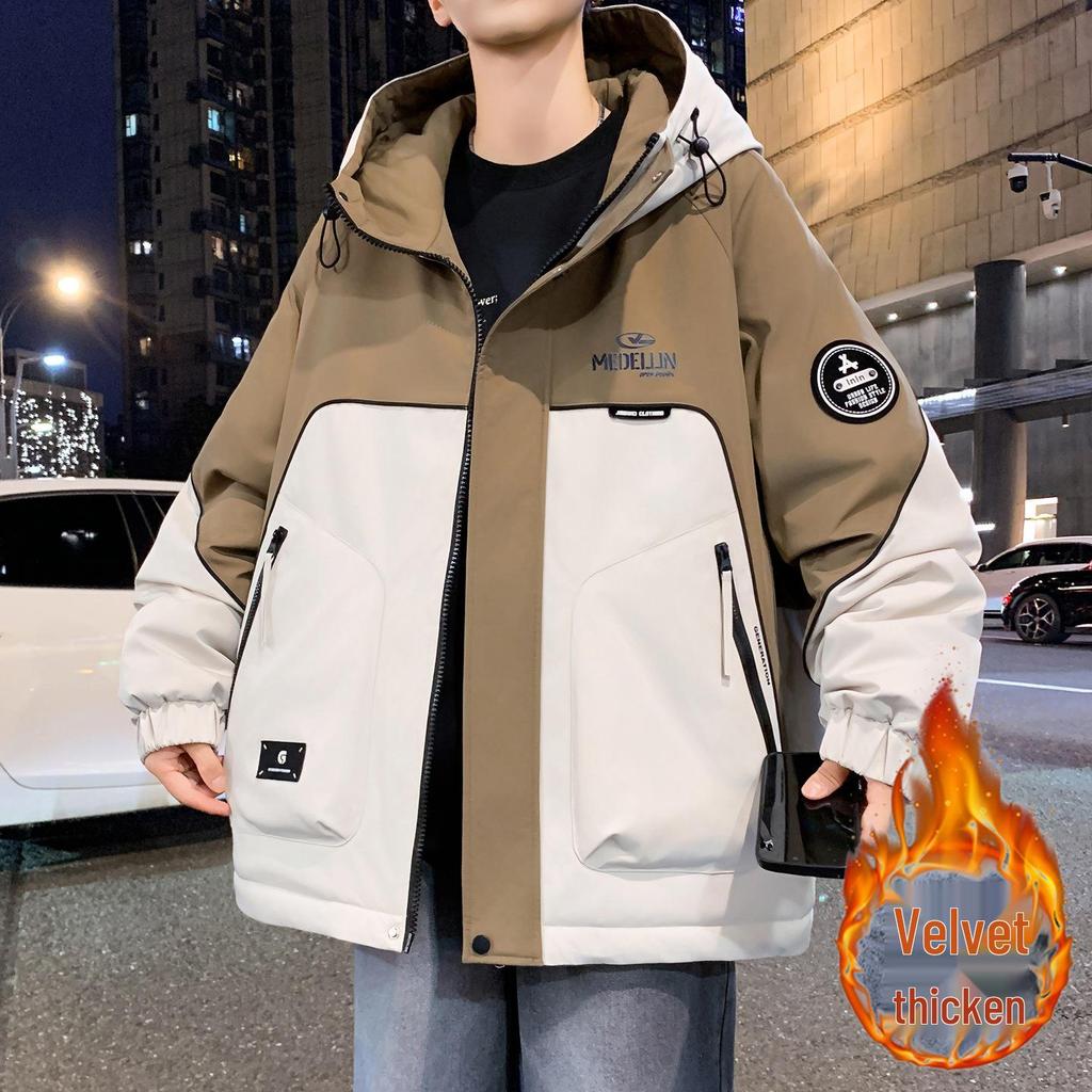 Men's & Teen Boys' Trendy Velvet-Enhanced Winter Jacket, Thick Cotton Windbreaker for Older Kids & Junior High Students