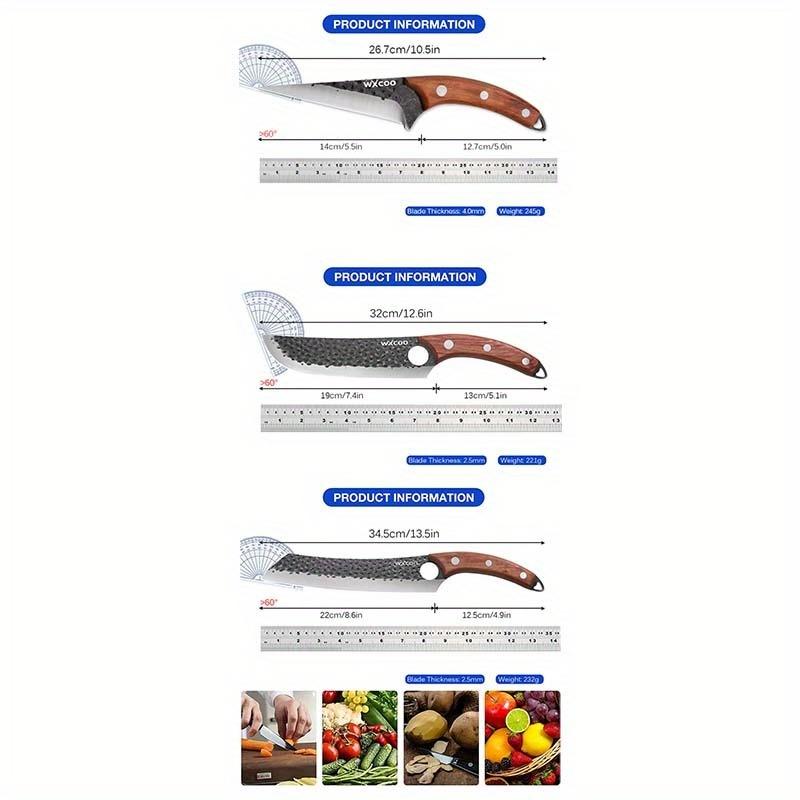 3PCS Stainless Steel Kitchen Japanese Chef Knife Set Vegetable Chopper Fish Knife Utility Knife Boning Knife Multipurpose Knife