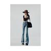 Raw Edge Design Sense Black Gray Micro Flared Jeans Woman
