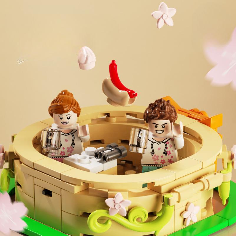 Japanese Street View Sakura Hot Air Balloon Compatible Building Blocks Girls Children Toys Gifts