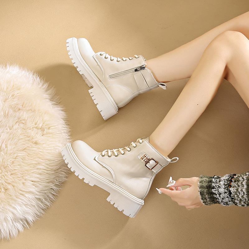 Fashion platform Martin boots women's 2024 autumn and winter new British style inner height increase short boots velvet thermal cotton shoes women