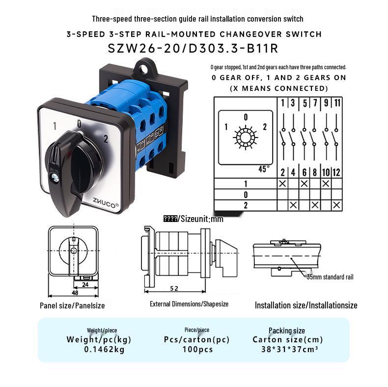

Zhuochao SZW26-20/D303.3-B11R Universal DIN Rail Changeover Switch