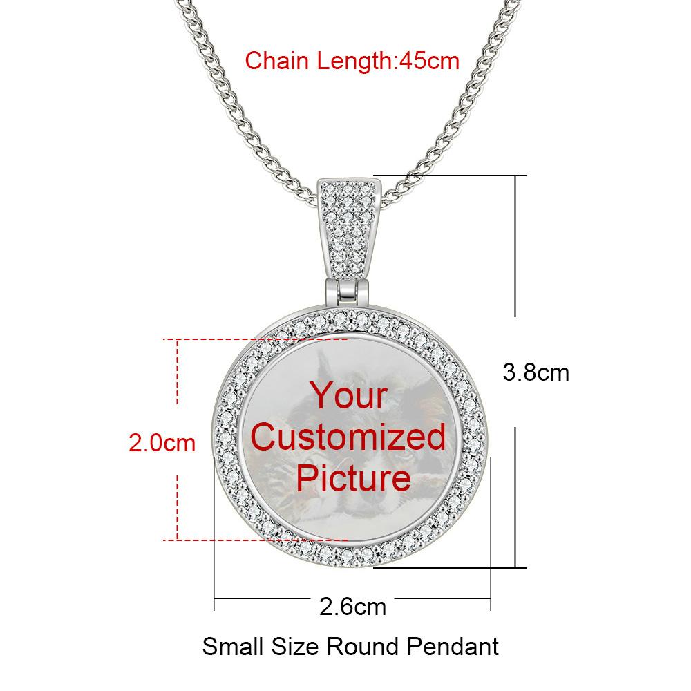 Two Sizes Big Circle Photo Pendant Necklace For Women Men Iced Out Neck Chain Hiphop Jewelry Personalized Family Gift