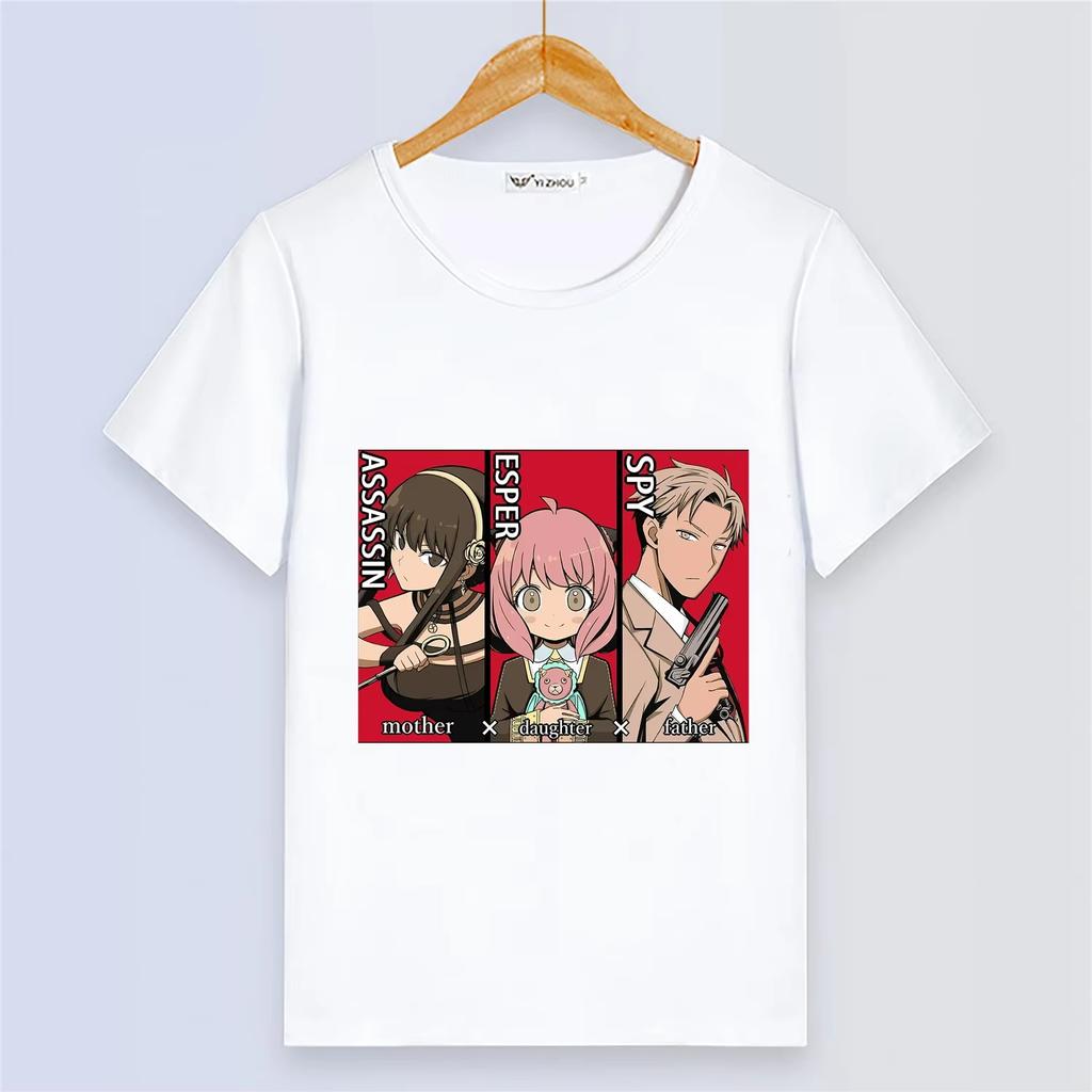 SPY×FAMILY Anime Short Sleeve Digital Print White Summer Top, Plus Size Couple Cute Cartoon T-Shirt, Harajuku Style Outerwear