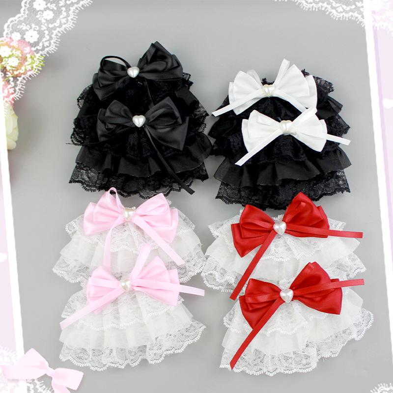 Sweet Lolita Girls Bow Ruffle Fake Sleeves Tea Party Hand Cuffs Wrist Bracelet Maid Cosplay Costume Accessory