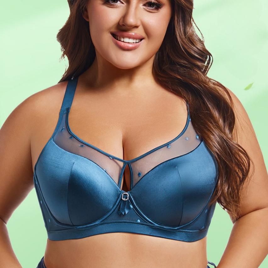 European and American Light-weight Plus-size Underwear Silky Glossy Cloth Splicing Sexy Gathered Breathable Bra