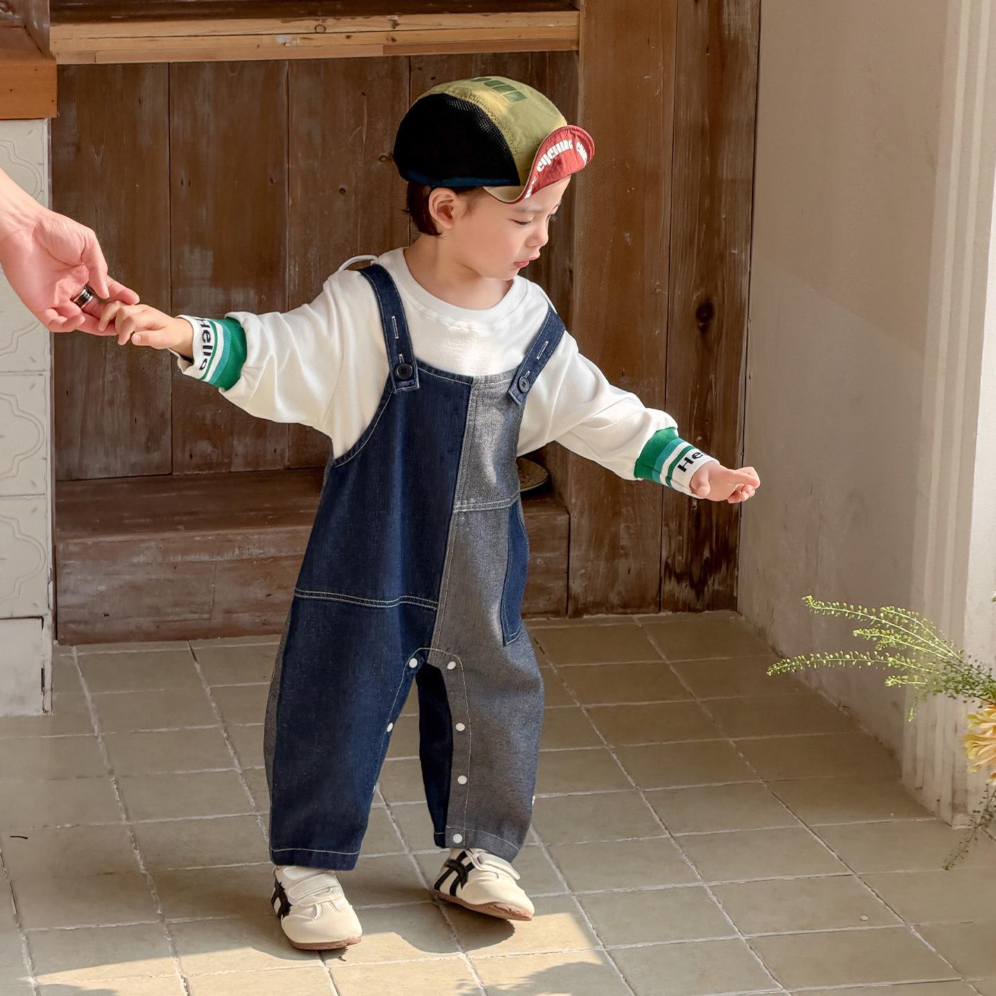 

2026 Spring Infant Boys Simple Two-Piece Set with Overalls 90cm синий