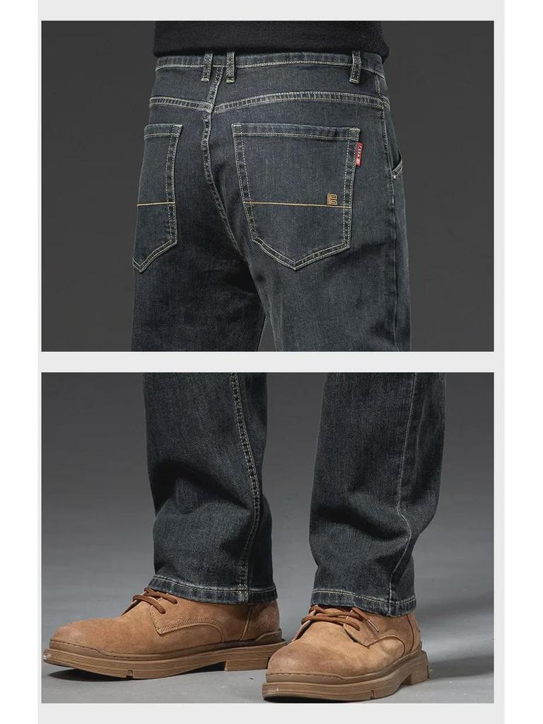 Men's Autumn-Winter Large Size Elastic Soft Jeans - Business Casual Straight Fit 