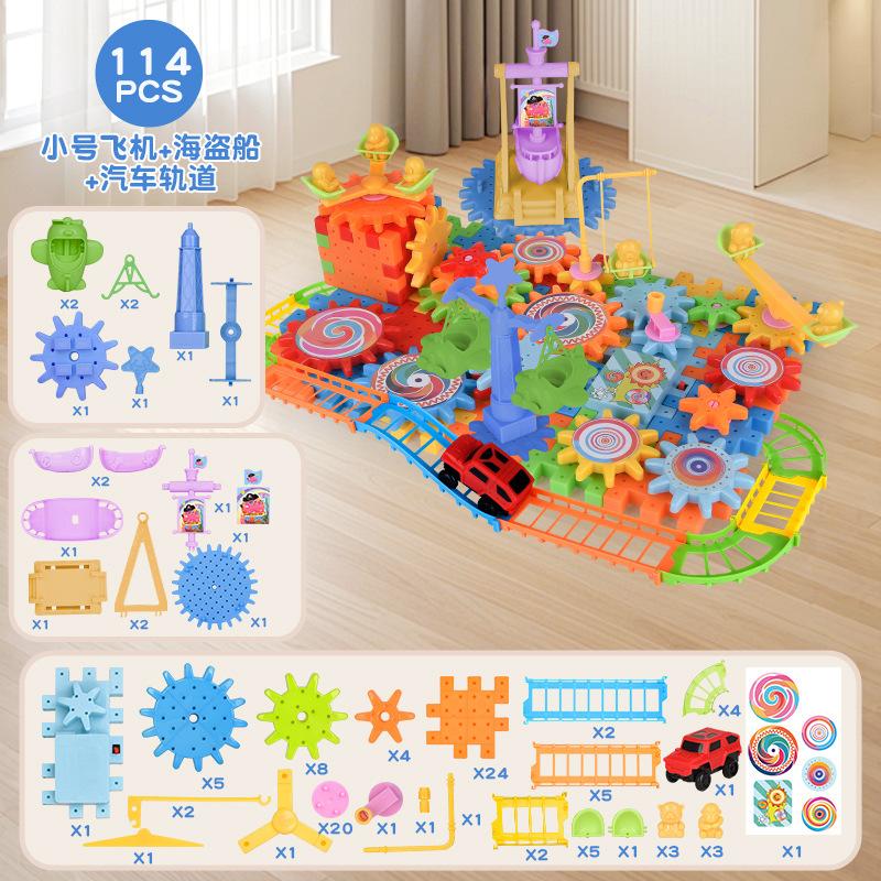 Electric Gears 3D Airplane Puzzle Model Building Kits Plastic Brick Block Educational Toys for Kids Children Blocks Building Toy
