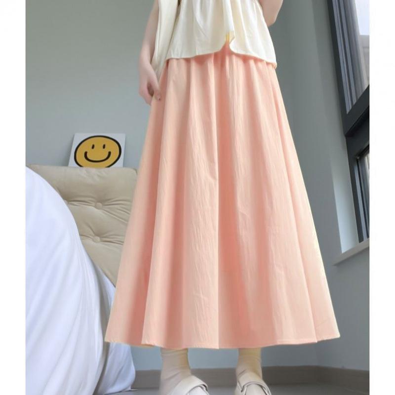 Mori Style White Midi Skirt for Women, Summer 2025, High-Waisted A-Line, Slimming, Mid-Length, Pleated, Elegant Design