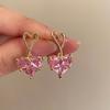 Pink Crystal Heart Earrings with 925 Silver Studs - Elegant Niche Design for Girls