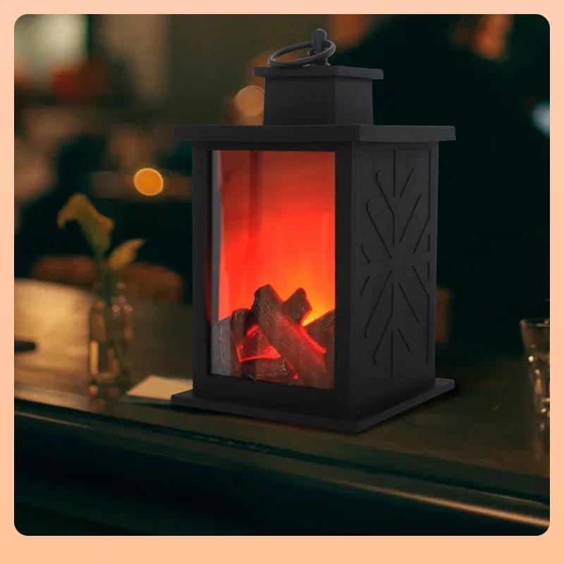 USB Charging Creative Small LED Flame Fireplace Ornaments Home Hardcover Crafts Candlestick Decoration Charcoal Wind Fire