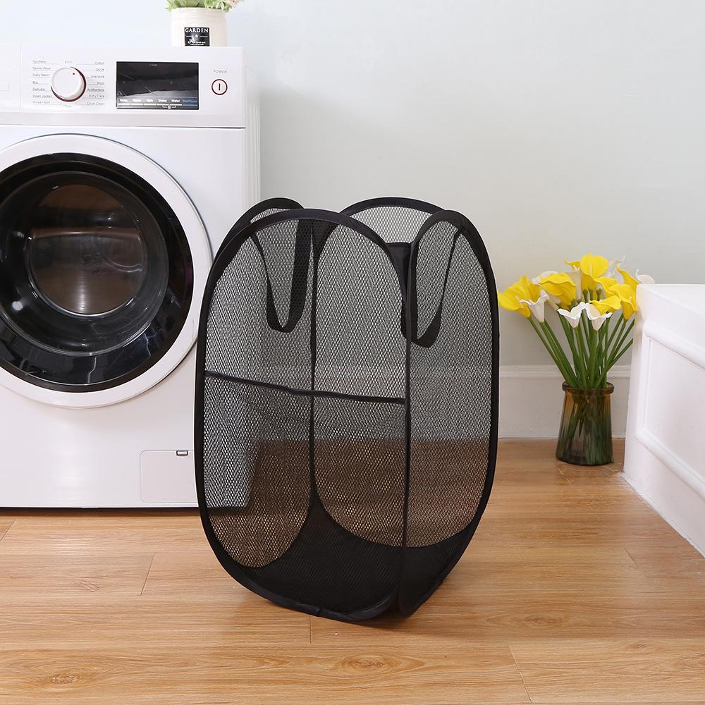 2pcs Large Capacity Dirty Clothes Basket Storage Bucket Mesh Bathroom Portable Foldable Dirty Clothes Basket