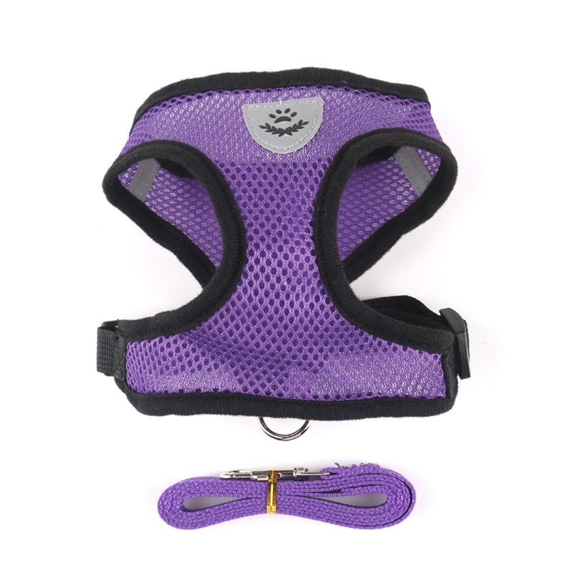 

Dogs Puppy Harness Collar Cat Dog Adjustable Vest Walking Lead Leash Soft Breathable Polyester Mesh Harness For Small Medium Pet S фіолетовий