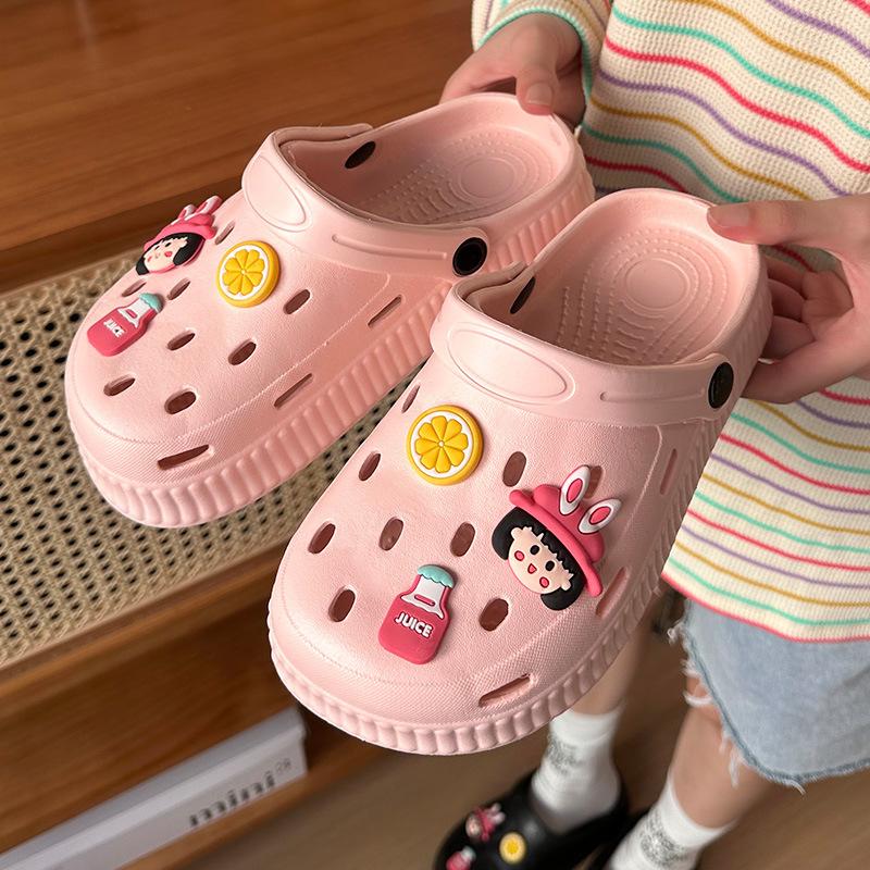 Summer New Couple Beach Sandals Breathable Hole Shoes Thick Sole Hollow Outer Slippers Women