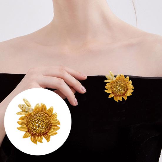 Strass-Bienen-Sonnenblumen-Brosche aus Zinklegierung, Blumen-Anstecknadel, Dekoration für Pullover, Strickjacken, Mäntel und Businessanzüge, Herren- und Damenbekleidungsaccessoires
