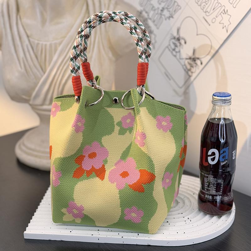 Market general knitted ring buckle bag portable work out large capacity handbag commuting small square bag storage bag