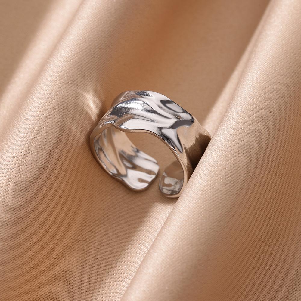 Stainless Steel Irregular Open Rings for Women Silver Color Texture Minimalist Wedding Aesthetic Finger Ring Jewelry anillos