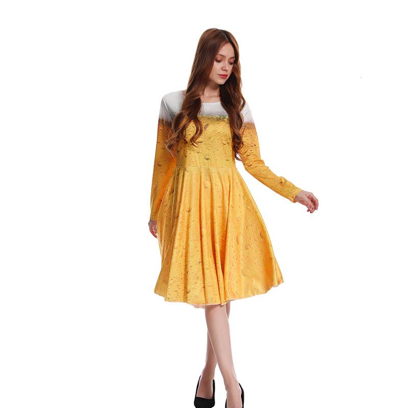 Neues Oktoberfest Bier Cosplay Kostüm für Männer Frauen Bayerische Festtagsoutfits Gelber Bieranzug 3D-bedruckte Kleidung Karnevalsparty-Set
