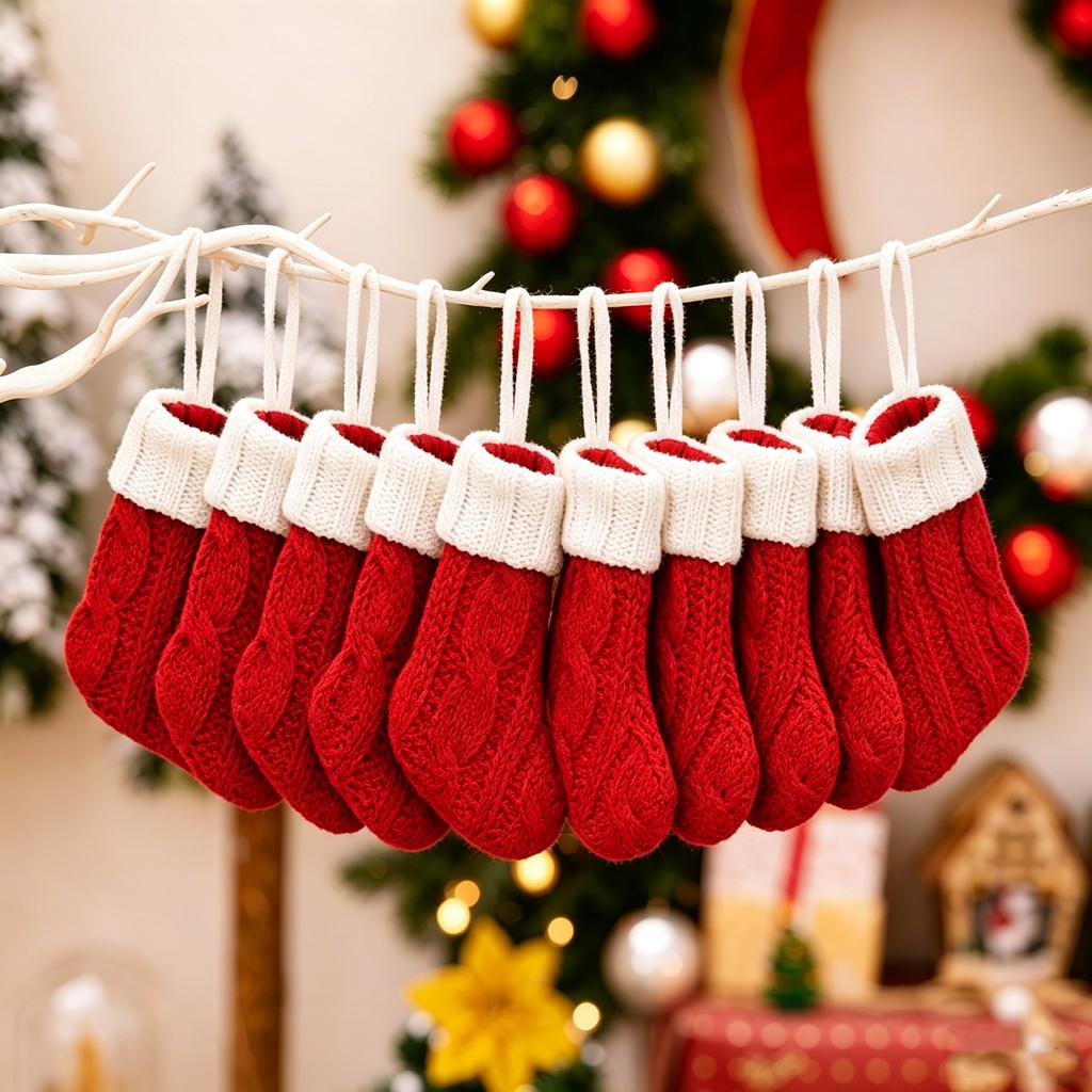 New Christmas Decorations Green Knitted Socks Mini Christmas Socks Pendant Christmas Tree Decorative Socks Hanging Decoration