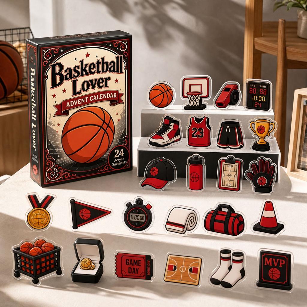 Red Basketball 2D Acrylic Keychain Pendant - Sports Series Advent Calendar