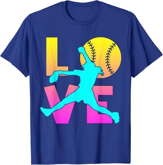 Cute I Love Softball T shirt Pitcher Teen Girl Women Gift T shirt M
