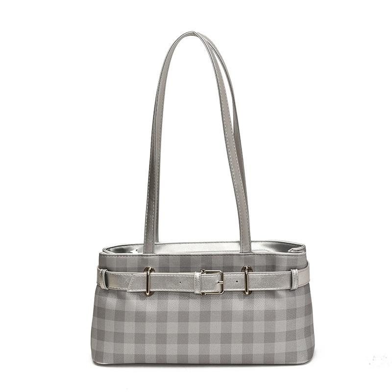 Large-capacity commuter bag women's shoulder bag summer versatile new casual plaid underarm bag tote bag