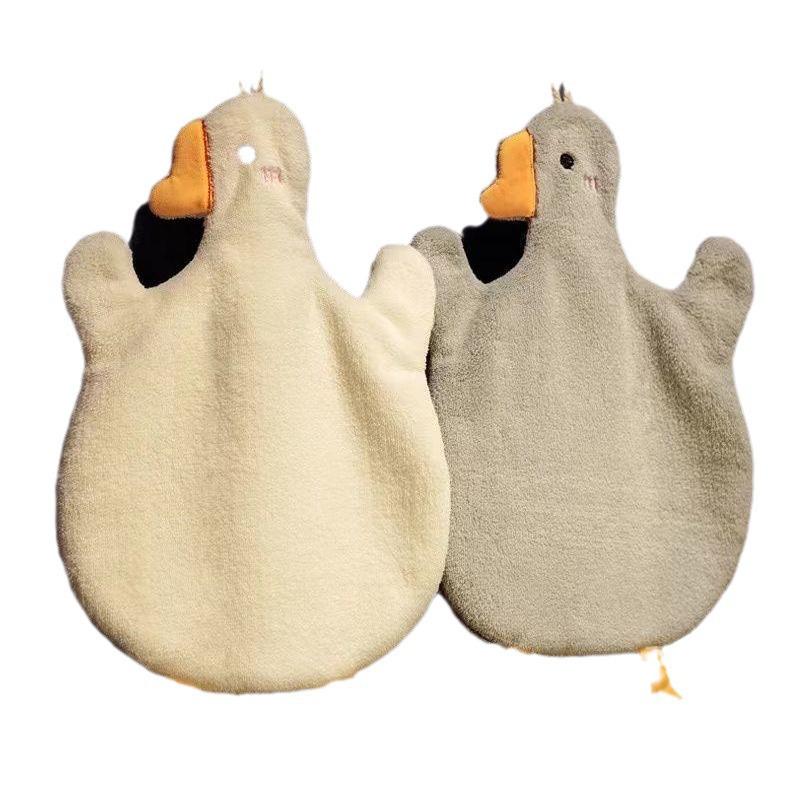 Coral Fleece Goose Cartoon Hand Towel - Absorbent & Thick for Bathroom, Kitchen