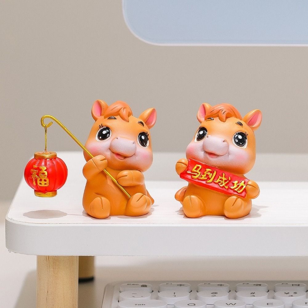 Resin Zodiac Horse Mascot Chinese Style Horse Statue Cute Horse Ornaments  Table