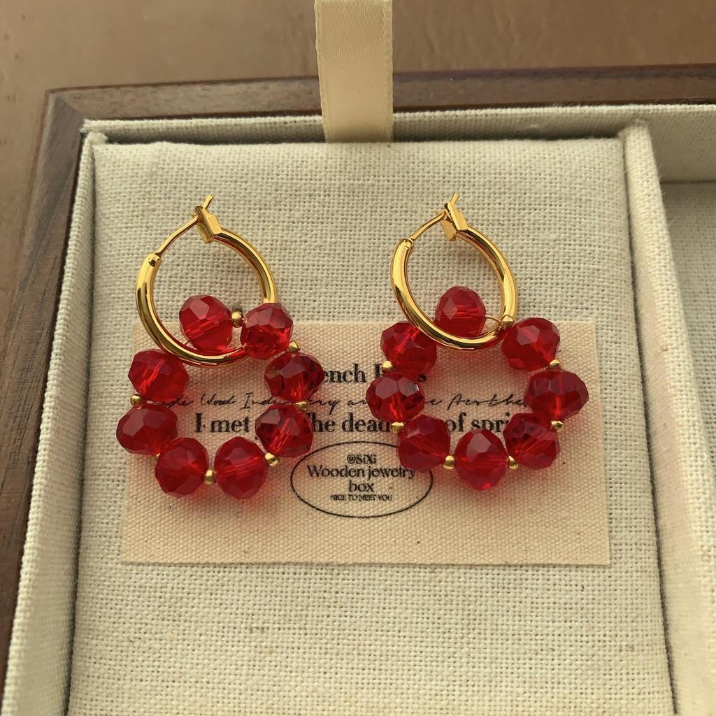 Rote Kristall Strass Fransenohrringe Ohrringe Elegant Leichter Luxus Exquisit Festliche Atmosphäre Überohrringe