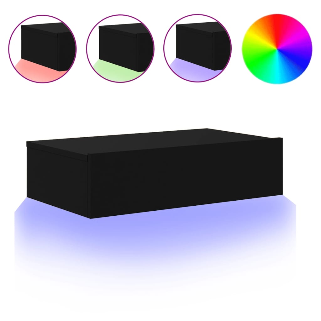 TV Stand with LED Lights Black 60x35x15.5 cm
