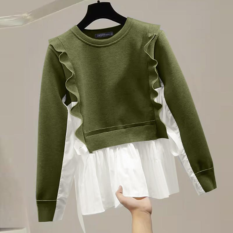 ZANZEA Women Vintage U-Neck Long Sleeve Fake Two Piece Pullover Sweaters