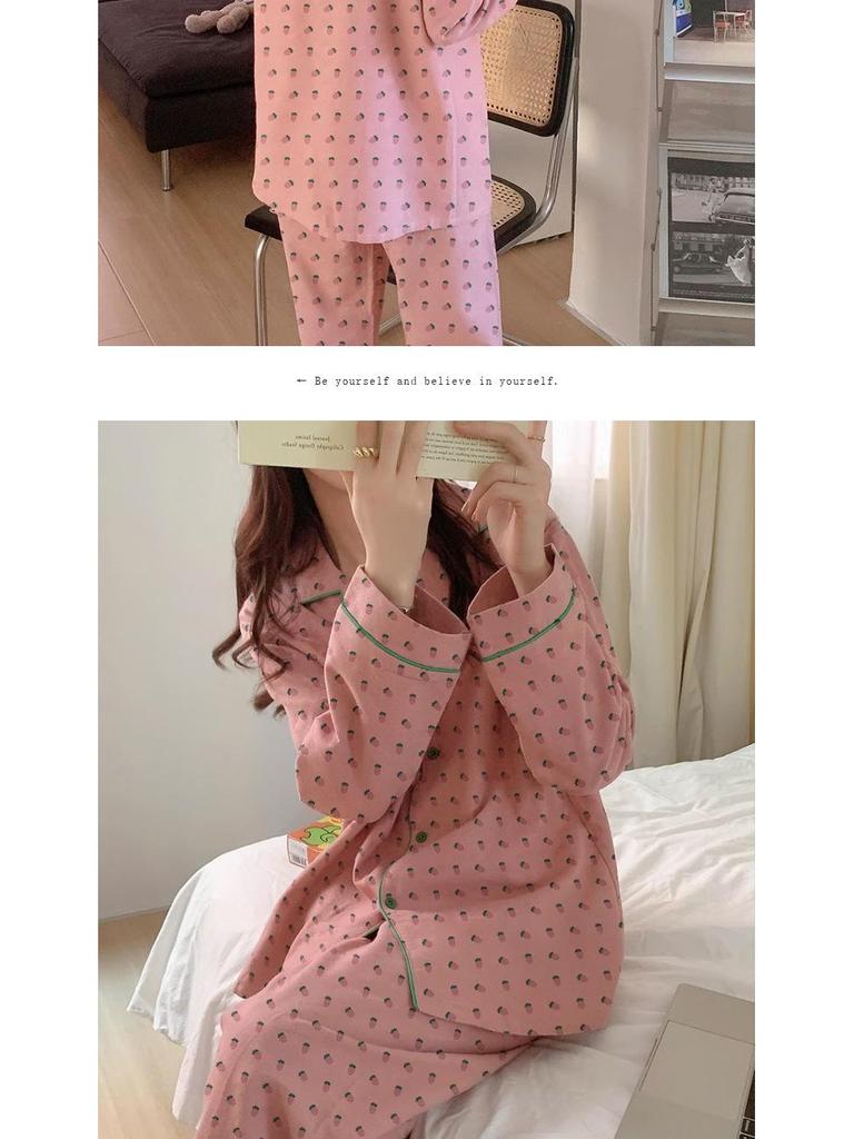 Strawberry Print Long-Sleeve Pajama Set