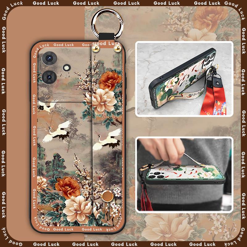 Kickstand Back Cover Phone Case For Cubot Note21 Lanyard Chinese Style Elderly Lady Fashion Phone Holder For Mom Durable