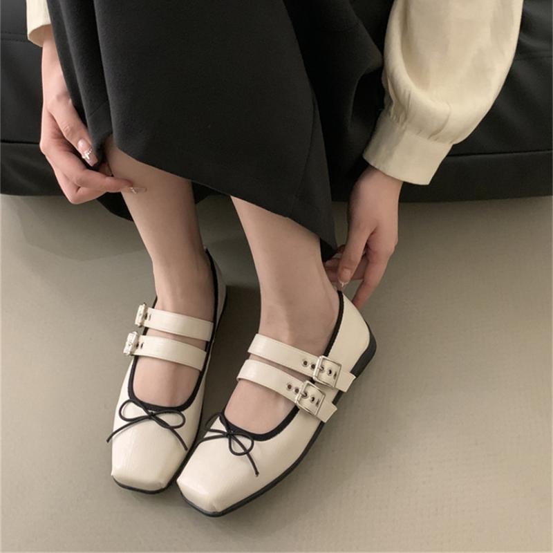 Fashion 2024 Women Flat Bow-knot Shoes Fashion Split Toe Flat Heel Loafer Shoes Shallow Soft Leather Casual Outdoor Mary Jane Shoes