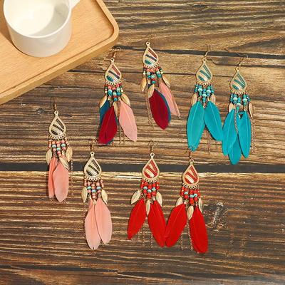 Bohemian Long Tassel Feather Earrings - Trendy Douyin-Inspired Design for Women