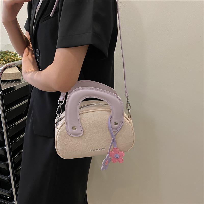 Simple Blocked Color Shoulder Bag With Flower Decoration Women Daily Use Gift
