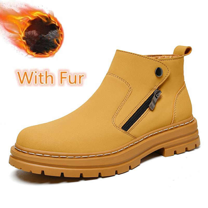 

Модные мужские ботинки челси из натуральной кожи, с боковой молнией, мужские деловые туфли, модные мужские ботильоны, зимние плюшевые снежные ботильоны, обувь с высоким верхом 50