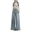 American Old Wide-leg Jeans Autumn High Waist Loose Washed Fringed Rough Edge Retro Mopping Straight Pants Tide