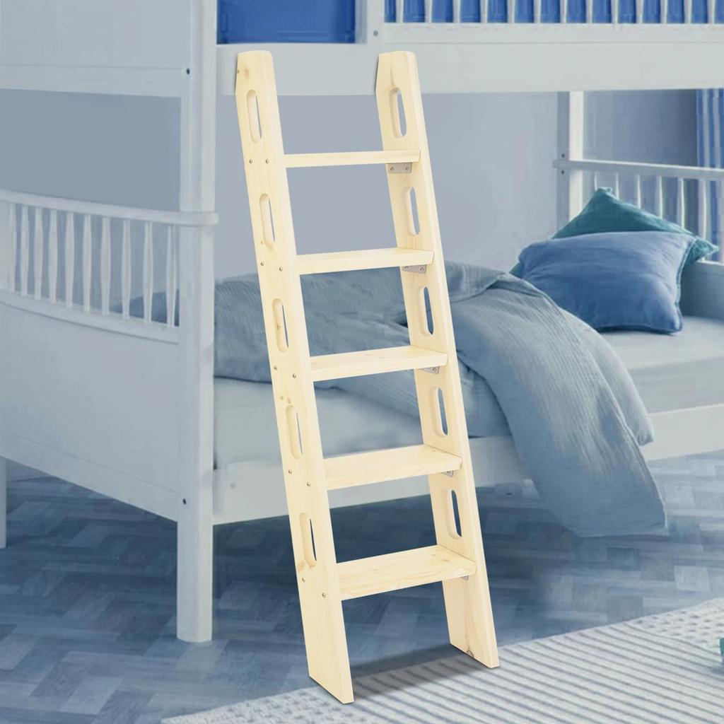 150cm Wooden Loft Ladder, 5-Step Space Saving Attic Climbing Ladder with 220lbs Weight Capacity, Universal Foldable Step Stool