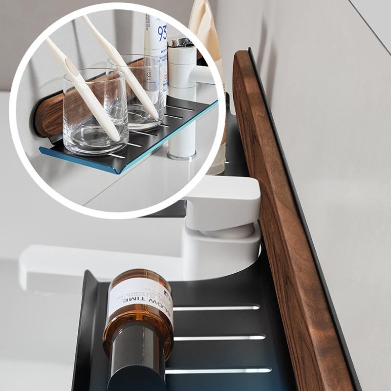 Walnut Toilet Sink Mirror Shelf Faucet Washbasin Sink Wall-mounted Storage Racks Bathroom Rack Toilet Kitchen Shelf No Punch
