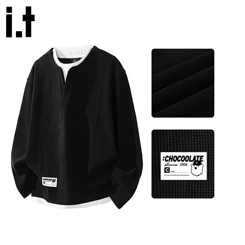 CHOCOOLATEit Men s Waffle Knit Faux Two-Piece Sweatshirt L