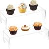 Frcctre 2 Pack Acrylic Display Risers, 5mm Thick Clear Display Risers Stand Acrylic Showcase Fixtures Shelf for Dessert Cupcake Figures Toys