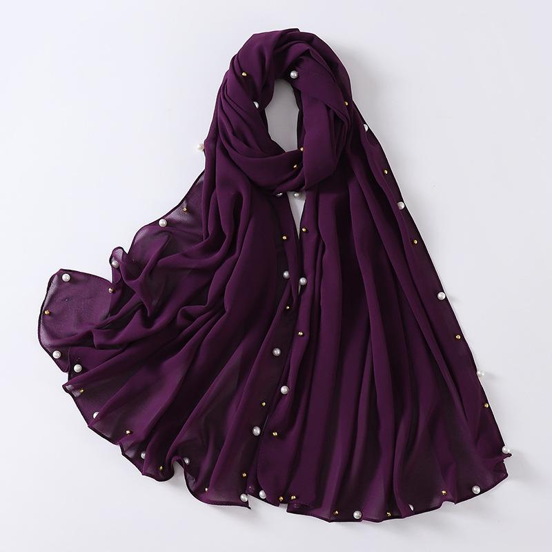 20252025 solid color fashion solid color chiffon nails pearl scarf women's bag headscarf chiffon cover headscarf