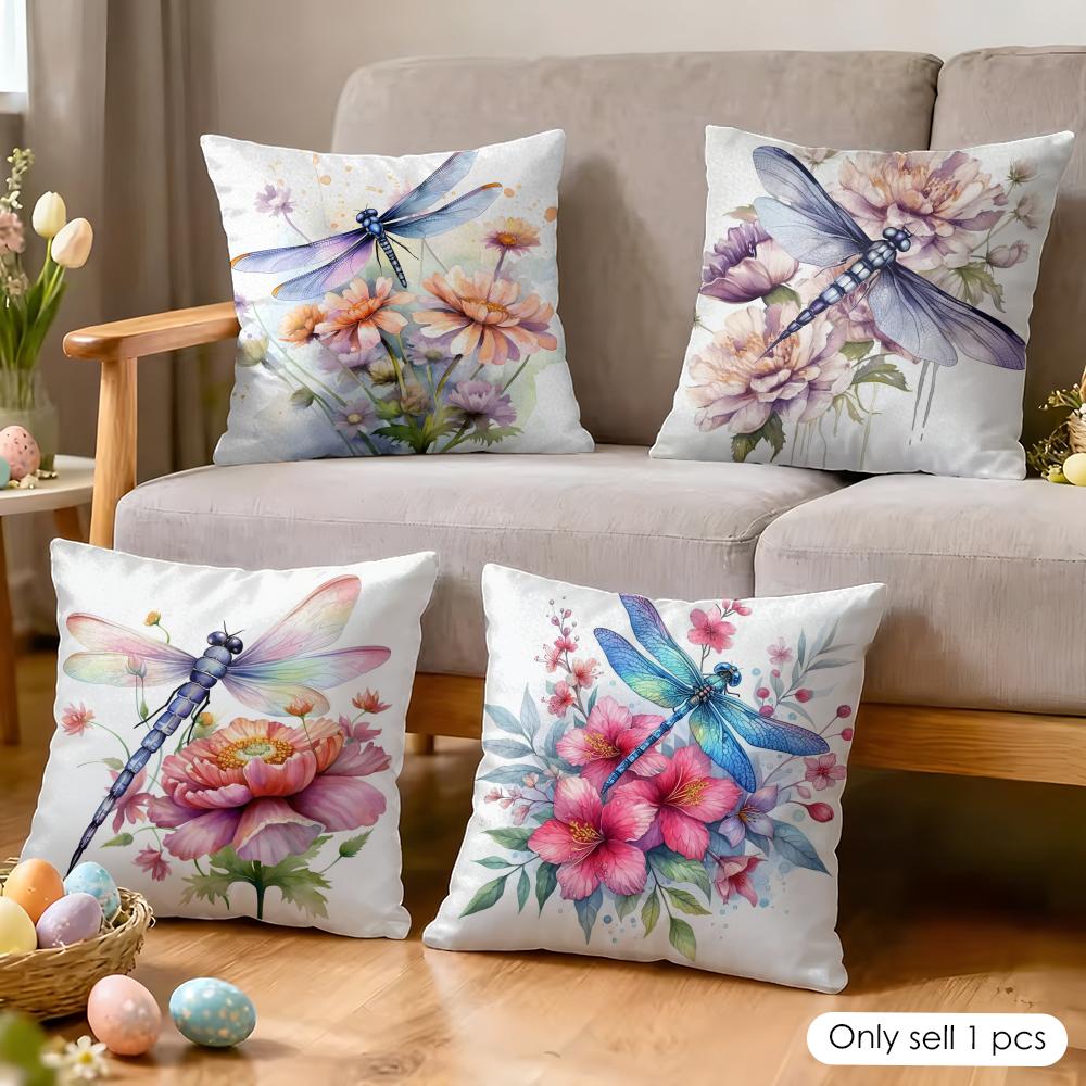 Watercolor Dragonfly Cushion Cover Soft Plush Fabric DoubleSided Printed Cushion Covers for All Seasons Modern HomeDecor Gift