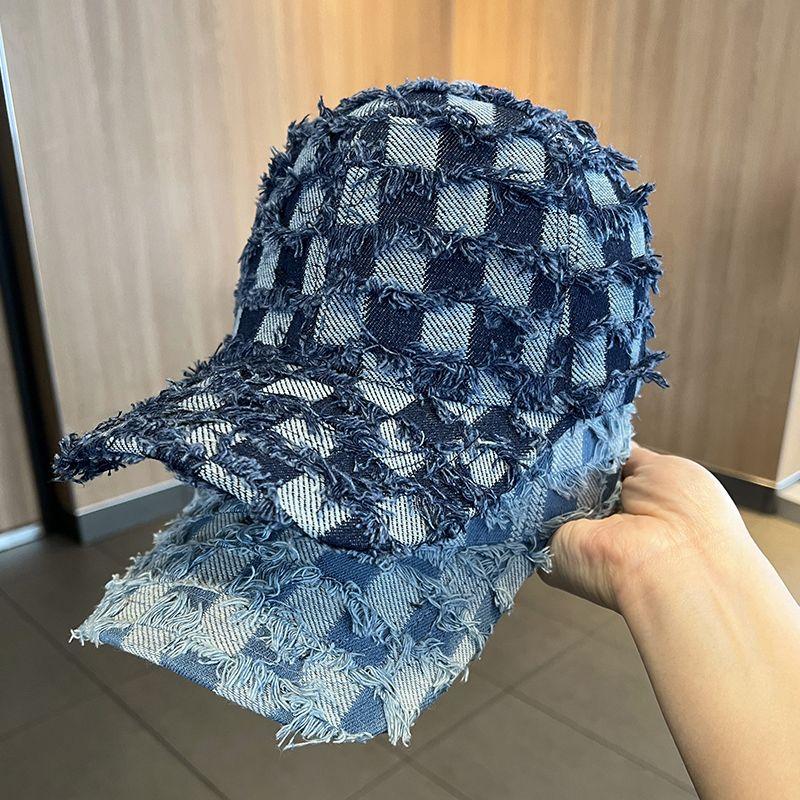 Do Old Cowboy Baseball Cap Spring Summer Street Fashion Checkerboard Sunshade Hard Top Cap Checkered Baseball Cap, Frayed Edge Distressed Casual Hat
