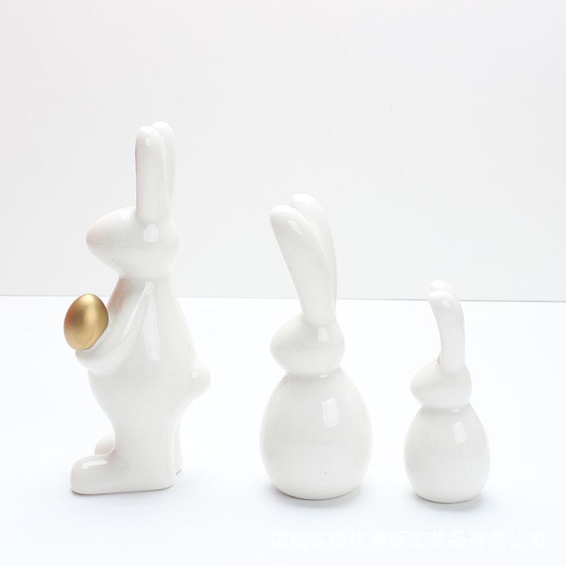Easter Ceramic Ornament: Cute Rabbit Holding Egg, Perfect Gift for Home Decoration