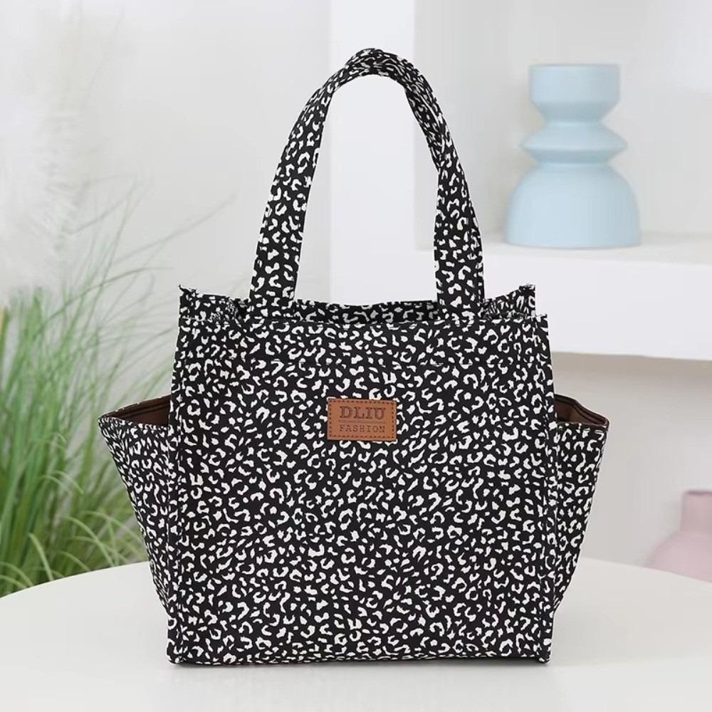 Neue Retro-Leopardenmuster-Lunchtasche mit Aufbewahrungstasche Große Kapazität Isolierte Tasche Handtasche Tragbare Tragetasche Damen